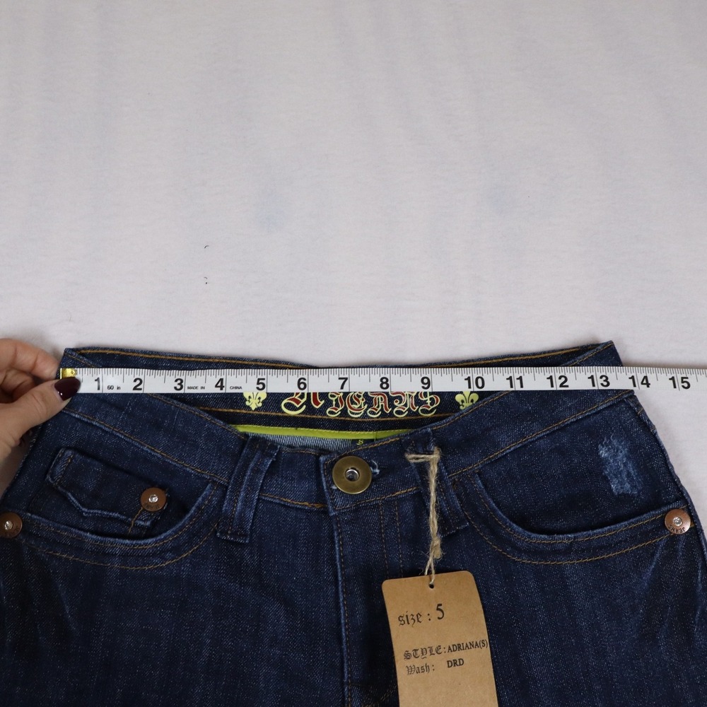A Jeans Low Rise Flare Jeans Women's 5 Dark Wash Y2K Grunge Skater Alt Emo Punk - Picture 6 of 8
